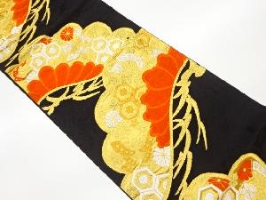 松に亀甲・蝶・花々模様織出し袋帯